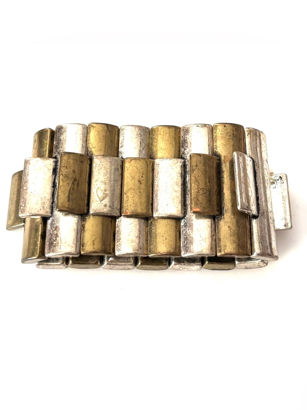 Vintage Gold and Silver Tone Wide Link Bracelet - Women